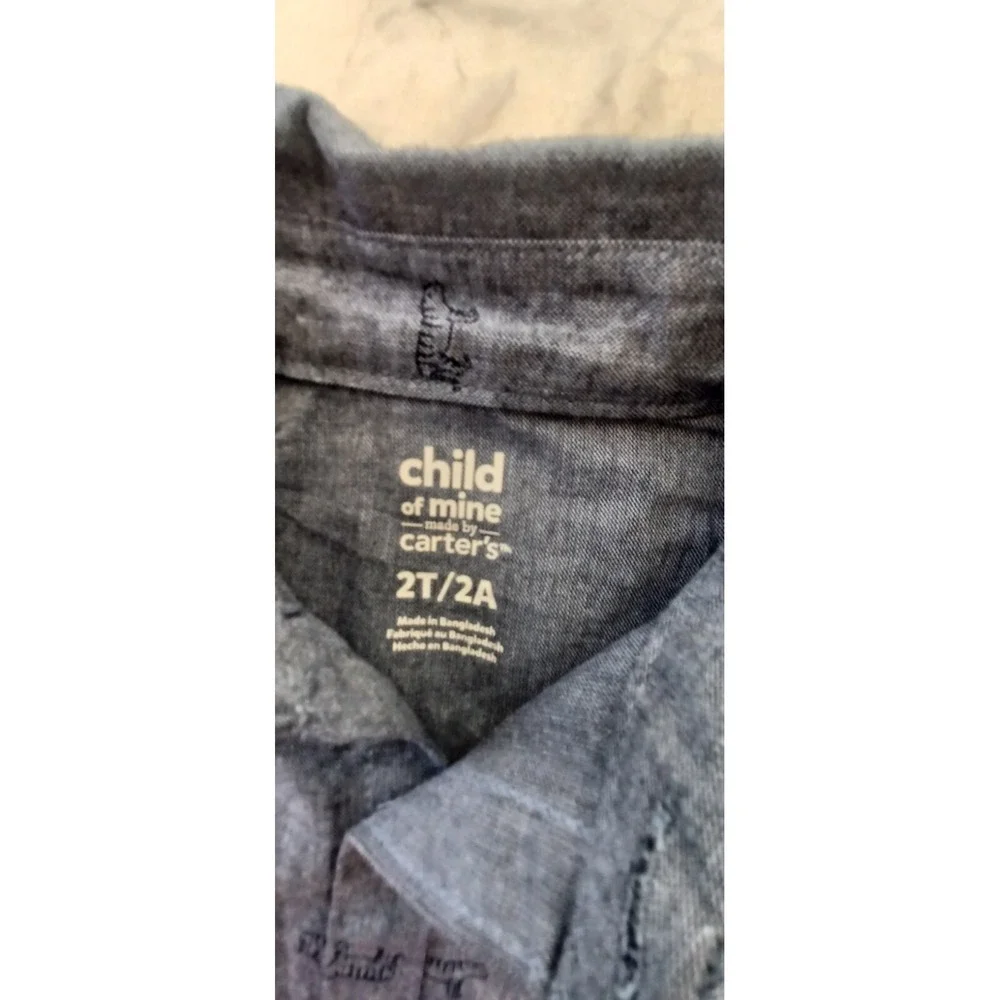 Carters Child of Mine Boy 2T‎ Shirt Button Down NWT Tiger Print Chambray Preppy